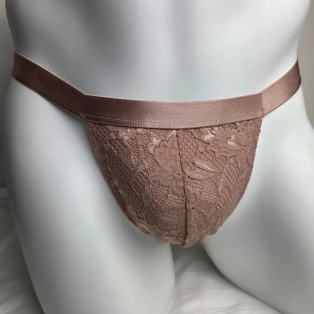 Cosabella Luxurious sophisticated Mens Italian Thong Brown Floral Lace Size M